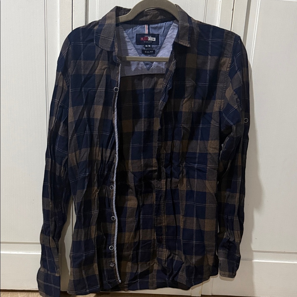 Vintage Navy & Brown Plaid Shirt Jacket